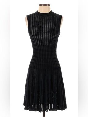 Theory Navy Sleeveless Textured Midi Dress with Flared Skirt